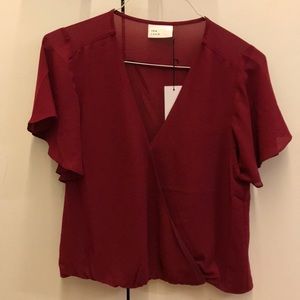 Wine colored short sleeve blouse